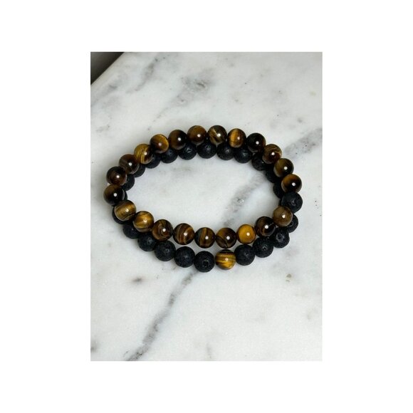 Tiger's Eye & Lava Stone Beaded Bracelet Set Essential Oil Diffuser Bracelets - Picture 3 of 3